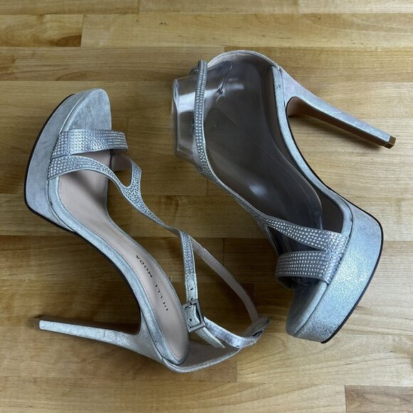 Pelle Moda Pumps Strappy Studded Stilettos Sparkly Silver Karisa Heels Size 9 - Picture 7 of 16